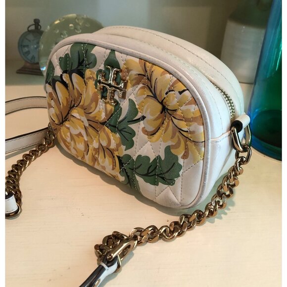 TORY BURCH Kira Flora Printed Leather Handbag Camera Quilted Crossbody - Picture 4 of 14